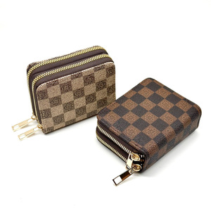 Mới đến thiết kế Ví PU da kẻ sọc người đàn ông Ví đa chức năng ngắn ví phụ nữ trái tim ly hợp túi Mini Chủ thẻ - Product Image 4