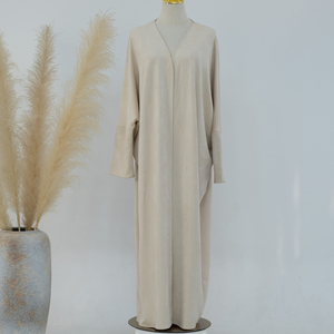 Ropa islámica Otoño Invierno Abaya abrigo bata Abaya tela de gamuza abierta Abaya Turquía Dubai mujeres vestidos cárdigan bata Lisa <span class=keywords><strong>Catan</strong></span> - Product Image 5