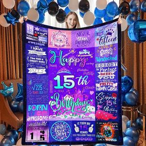 <b>Pink</b> Crown 15th Birthday Flannel <b>Blanket</b> Throw <b>Blanket</b> Nap <b>Blanket</b> Breathable Skin Friendly for Winter Warmth Custom Print - Product Image 6