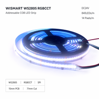 Bande LED COB adressable WS2805 RGBCCT DC24V 840 LED/m, PCB 15mm, 14 pixels/m, SPI, couleur de rêve, ruban lumineux linéaire flexible