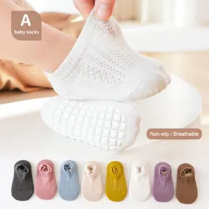Chaussettes d'été respirantes pour bébé, chaussettes antidérapantes pour enfants, chaussettes antidérapantes en pur coton pour bébé