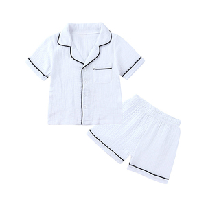 2 9M-13Y 100% algodão verão criança roupa dos miúdos pijamas peça conjunto sleepwear conjunto loungewear conjuntos de linho de linho de manga curta pijama - Product Image 2