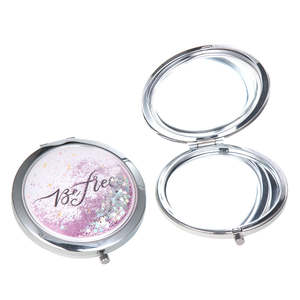 Quicksand Glitter Round <b>Compact</b> Mirror 70mm Portable Folding <b>Makeup</b> Mirror With 95 High Reflectivity Cute Pocket Mirror For - Product Image 1