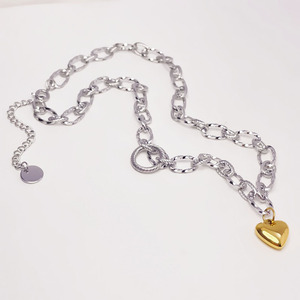 Collar de Mujer MW Trendy de Acero Inoxidable <span class=keywords><strong>con</strong></span> Baño de Oro de 18k PVD, <span class=keywords><strong>Cadena</strong></span> Gruesa <span class=keywords><strong>con</strong></span> Colgante de Corazón Geométrico, para Uso Diario, Regalo - Product Image 2