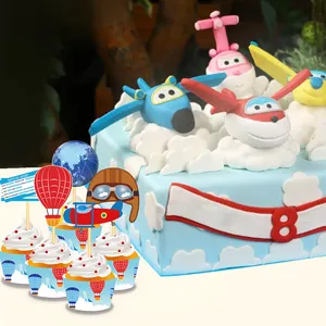 20個のパイロットテーマパーティー飛行機の装飾男の子の誕生日パーティーカップケーキトッパーラッパー