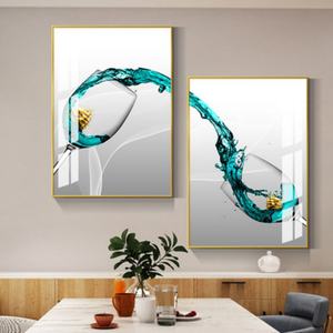 Mural de pared moderno sin perforaciones, creativo, con diseño de copa de vino de cristal y porcelana, cuadro colgante para sala de estar, par de cuadros. - Product Image 3