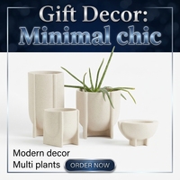 Pot de fleurs géométrique en grès beige, décoration moderne, pot en céramique avec support