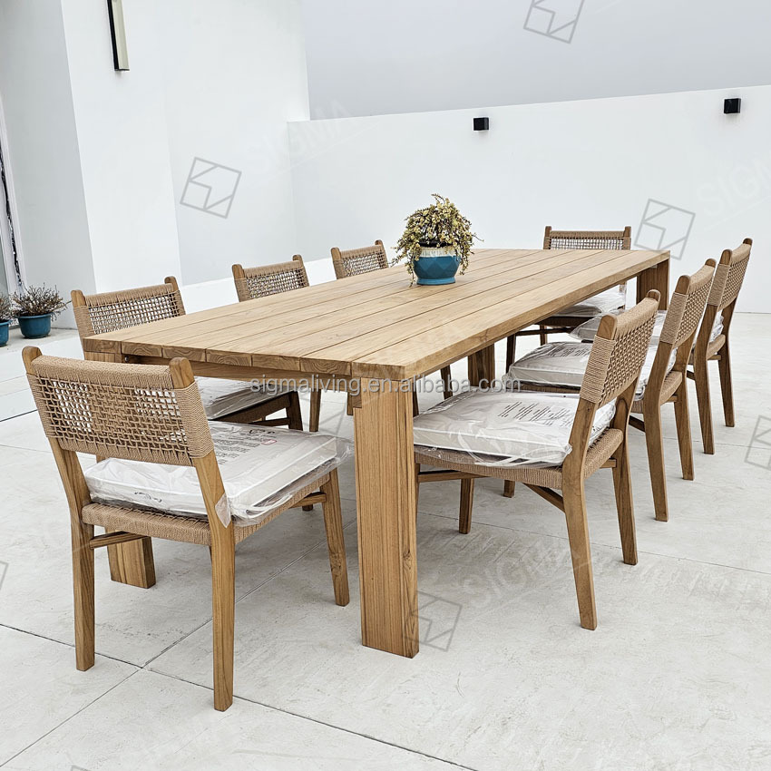 2025 Luxury Modern Teak Wood Outdoor Dining Table and Chair Set 6 8 10 Seat Foldable for Patio Garden Hotel Park Entry