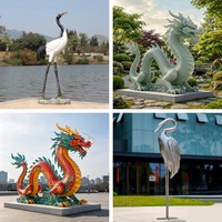 Sculpture de dragon et grue en fibre de verre étanche, style dessin animé, pour l'attraction de richesse et la prospérité, idéale pour l'extérieur, piscine et jardin, Feng Shui Oriental
