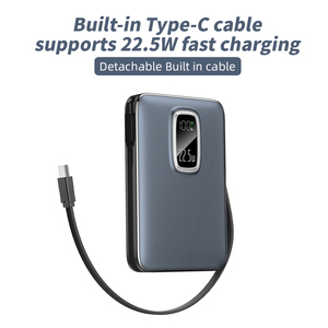 Batterie externe portable à charge rapide PD 22,5 W, haute qualité, 10000 mAh, avec câble intégré, affichage numérique - Product Image 3