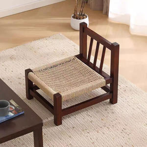 Silla Pequeña Estilo Wabi Sabi, Madera de Nogal, Asiento de Cuerda, Taburete para el Hogar, para Sala de Estar, Balcón, Mesa de Centro - Product Image 3