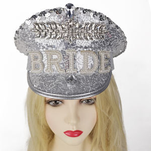 Manwu fabrika özel gümüş pullu kaptan şapkalar kadınlar için lisans parti düğün Glitter Rhinestone peluş kapaklar açık malzemeleri - Product Image 2