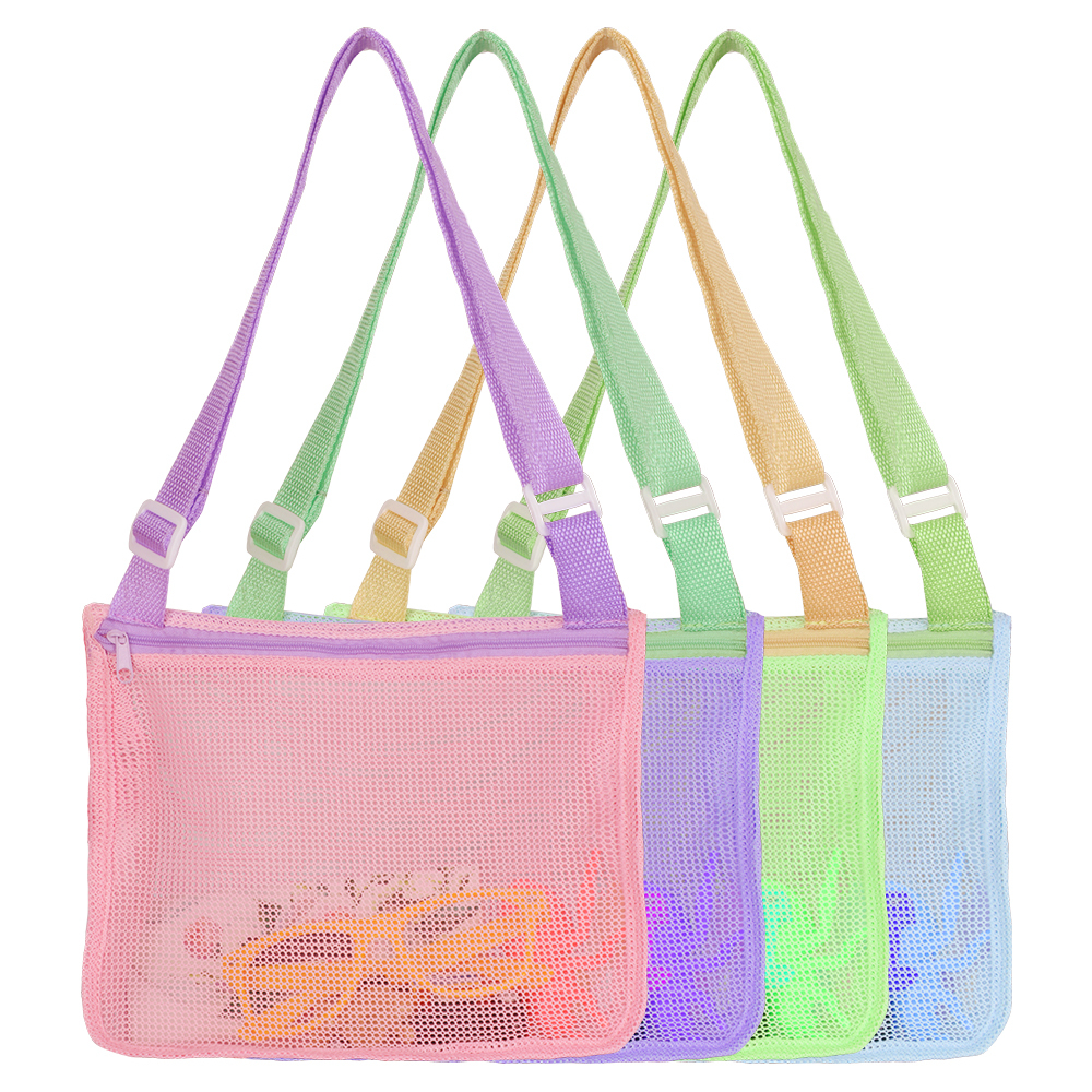 Kids Shell Collecting Folding Polyester Mesh Bag with Zipper