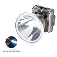 Linterna Frontal Láser Blanca Recargable, Haz de Luz Largo de 1500M, Pantalla Digital de Potencia, Luz Exterior de 45 Grados para Camping y Pesca