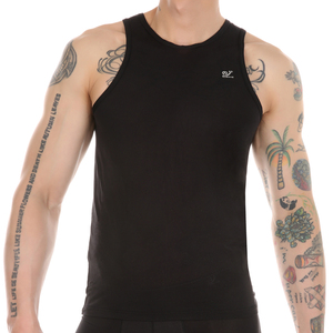 Débardeur d'été pour hommes à séchage rapide respirant sans manches transparent en nylon couleur unie col rond Sexy Hot Undershirt - Product Image 1