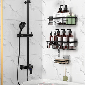 Bathroom <b>Storage</b> Rack Set 3 Tier Wall Mounted Black Carbon Steel Toilet <b>Toiletries</b> Organizer - Product Image 2