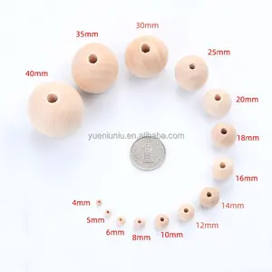 6mm 30mm wood carved ball nose painted decorative wooden balls with holes for balsa crafts