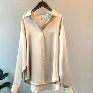 Chemises pour femmes <span class=keywords><strong>en</strong></span> gros – Nouvelle <span class=keywords><strong>chemise</strong></span> <span class=keywords><strong>en</strong></span> <span class=keywords><strong>satin</strong></span> à manches longues pour <span class=keywords><strong>femme</strong></span>, style printemps-automne, drapée, rétro, ample, tendance et élégante - Product Image 4