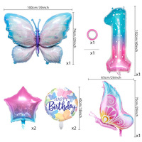 Ensemble de ballons en feuille d'aluminium pour fête d'anniversaire pour enfants, dégradé de couleurs, 5 pièces, décorations de papillons et de chiffres