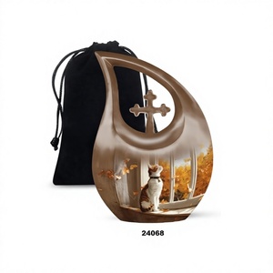 Urna de cremación de gato con gota de lágrima marrón para cenizas de mascotas, urna funeraria cruzada grande decorativa para cenizas de gato con bolsa de terciopelo gratis - Product Image 1