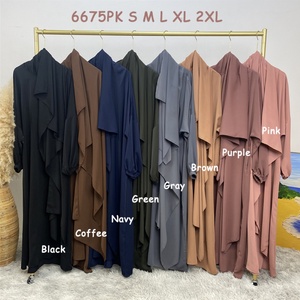 Abaya Nida unie à poignets élastiqués avec hijab intégré, Jilbab une pièce, Abayas de prière avec poches latérales 6675 # - Product Image 3