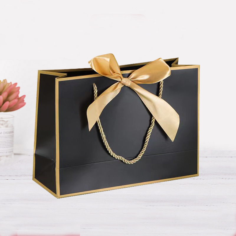 Custom Luxury Gold Foil Logo White Paper Shopping Bag Ribbon Handle Eco ...