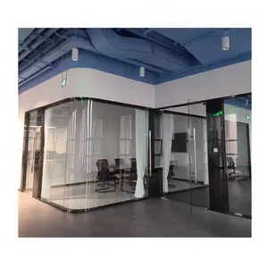 Soundproof Glass Partition Curved Office Glass Partition Wall With Transparent Glass