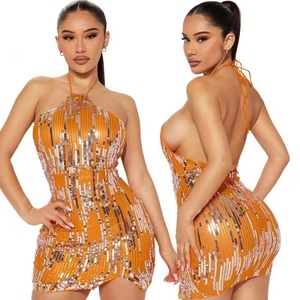 Sexy Halter Sparkly Sequin Summer Backless Dress Women's Birthday Night Club Mini Bodycon - Product Image 2