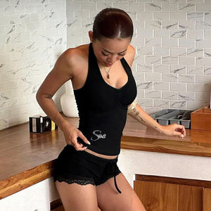 Ensemble deux pièces pour femmes, haut à bretelles et short en strass, style Y2K, sans manches, tenue d'été pour femmes - Product Image 2