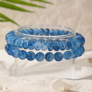 2 Buah Set Gelang Manik Kaca Motif Urat Tinta Biru Tekstur Porselen <span class=keywords><strong>Vintage</strong></span>, Gelang Elastis untuk Pria Wanita Pasangan, Hadiah Harian Pembawa Berkat - Product Image 6