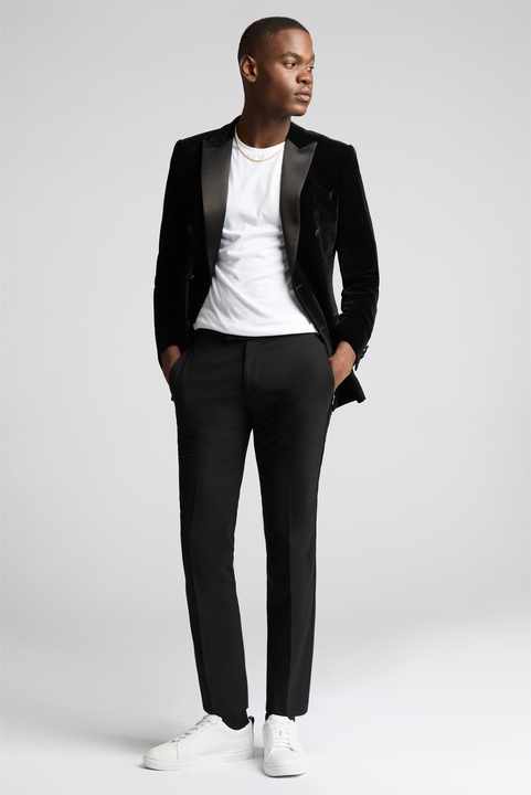 Men's Black Stylish Casual Tailored Double Breast Velvet velour Men's blazer Jacket - Slim Fitted