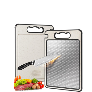 Planche à découper double face en paille de blé avec aiguiseur intégré, en acier inoxydable, pour viande et décongélation - Product Image 1