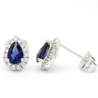 Parure de bijoux fantaisie classique : boucles d'oreilles clous et collier en saphir, or jaune 18K, 14K, 9K, 0,24 ct – Cadeau idéal pour anniversaire, fiançailles, mariage