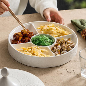 Assiette à collations en céramique avec compartiments, bols à apéritifs, plateaux de service pour fruits, frites, dim sum avec couvercle, vaisselle de restaurant - Product Image 4