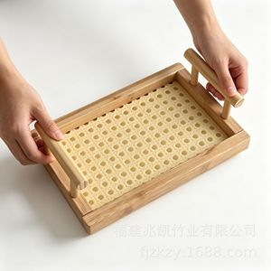 Bandeja de bambú con asa para almacenar bocadillos de té, herramientas prácticas para hornear y repostería - Product Image 1