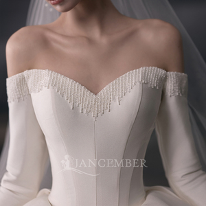 Lsgz11 Luxury Boat Neck Corset Appliques Beaded <b>Fringe</b> Satin Pleated Mermaid Trumpet Bridal Wedding Dress for Modern - Product Image 6