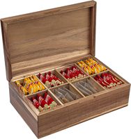 Organisateur de sachets de thé en bois d'acacia moderne Conteneur de stockage rectangulaire en aluminium pour cartes magnétiques Couvercle de style rectangulaire inclus