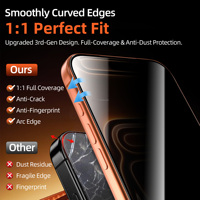 Protection d'écran en verre trempé 9H anti-espion pour iPhone 15 16 17 Pro Max, adhésion intégrale sans bulles, installation facile via application