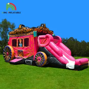 Princess Carriage Bouncy Jumping Castle Combo Mädchen Party Pink Bouncer Aufblasbares Bounce House mit Rutsche