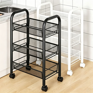 4-Tier Rolling Mesh Utility Cart With Side Hooks Metal Storage Rack Kitchen Pantry Office Bathroom Organization Durable Stand - Product Image 3