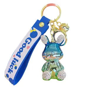 Acryl PVC Karikatur Kaninchen Schlüsselanhänger 3D Bär Einhorn Glocke Diamant Strass Farbverlauf Tasche Dekor Anhänger Autoschlüsselbund