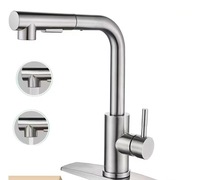 68 pièces moderne classique évier robinet chaud froid argenté 304 acier inoxydable tirer pulvérisateur robinet de cuisine noyau de valve en céramique