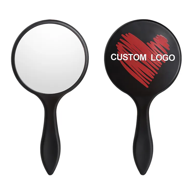 manufacturer custom private label circle handheld mirror black handle multifunction hd makeup mirror
