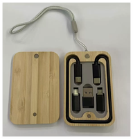 Câble de charge rapide 6-en-1 en bois de bambou 60W, boîte de rangement multifonction écologique en paille de blé, cordon portable noir et blanc