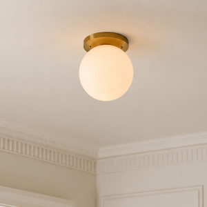 <b>Indoor</b> Frosted Glass Sphere Ceiling <b>Light</b> Brass Plate Flush Lamp For Balcony Bedroom Aisle - Product Image 2