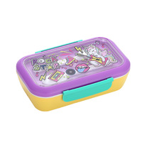 Boîte à lunch pour enfants en acier inoxydable 304 à 2 compartiments, couvercle transparent, design de dessin animé, anti-fuite, poignées bicolores avec cuillère