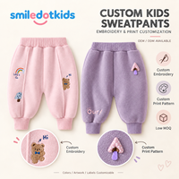 Pantalons de survêtement personnalisés pour enfants Smiledotkids, broderie et impression, OEM ODM, faible MOQ, rose, violet, pantalons décontractés pour tout-petits, garçons et filles, vente en gros