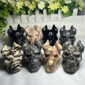 新しいクリスタルデーモンスカル彫刻工芸品約9センチ手彫り天然石アートコレクション家の装飾クールスタイルギフト - Product Image 1