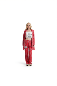 Tc349 1 Set pigiama da donna in cotone, fibra di bambù, stampa floreale, manica lunga, lunghezza intera, morbido, casual, abbigliamento autunnale - Product Image 1