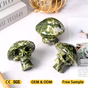 Wholesales Natural Healing <strong>Stone</strong> Crystal Carvings Hsiuyen <strong>Jade</strong> Mushroom Skulls Crystals for Halloween Decorations - Product Image 3